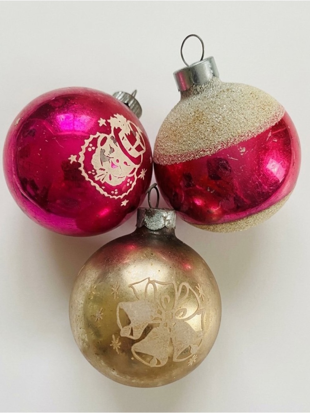 Vintage Shiny Brite Ornaments Lot of 3 – 1930s-1940s "Made in US of A" Caps